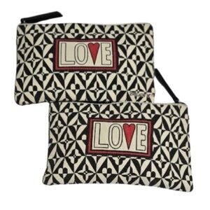Brighton LOVE Zipper Pouch Set of 2 – Black & White Geometric Design, NWOT